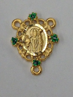 Photo of GOLD PLATED PEWTER ST PATRICK CENTER WITH GREEN SHAMROCK TIPS 1421
