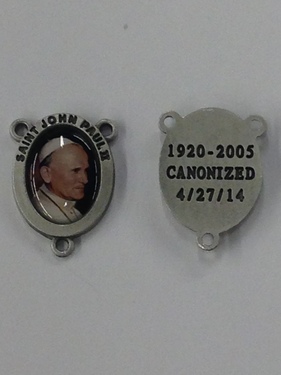 Photo of PEWTER ST JOHN PAUL II PHOTO CENTER W/ CANONIZED INFO ON BACK 372