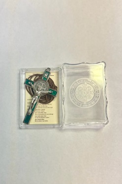 Photo of GREEN ENAMEL ST. BENEDICT CRUCIFIX W/ PLASTIC CASE 511G