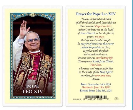 Photo of POPE LEO XIV LAMINATED HOLY CARD 800-567