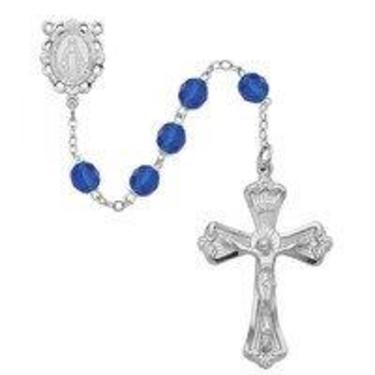 Photo of RHODIUM 6MM AB SAPPHIRE/SEPT ROSARY WITH VELVET BOX 880-SEPT