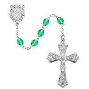 Photo of RHODIUM 6MM AB PERIDOT/AUG ROSARY WITH VELVET BOX 880-AUG