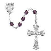 Photo of RHODIUM 6MM AB DK AMETHYST/FEB ROSARY WITH VELVET BOX 880-FEB