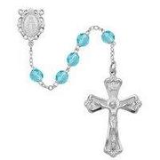 Photo of RHODIUM 6MM AB AQUA/MARCH ROSARY WITH VELVET BOX 880-MAR