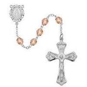 Photo of RHODIUM 6MM AB ROSE/OCT ROSARY WITH VELVET BOX 880-OCT